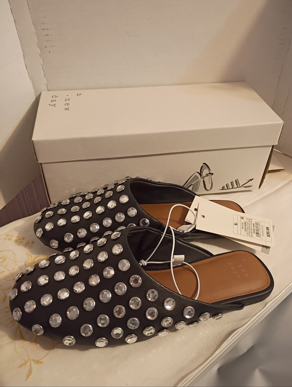 New! A New Day - Women's Channing Studded Slip On Mule Flats  Black Size 5.5